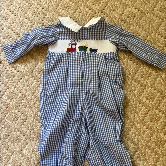 Little English Blue and White Gingham Romper - Picture 1 of 3